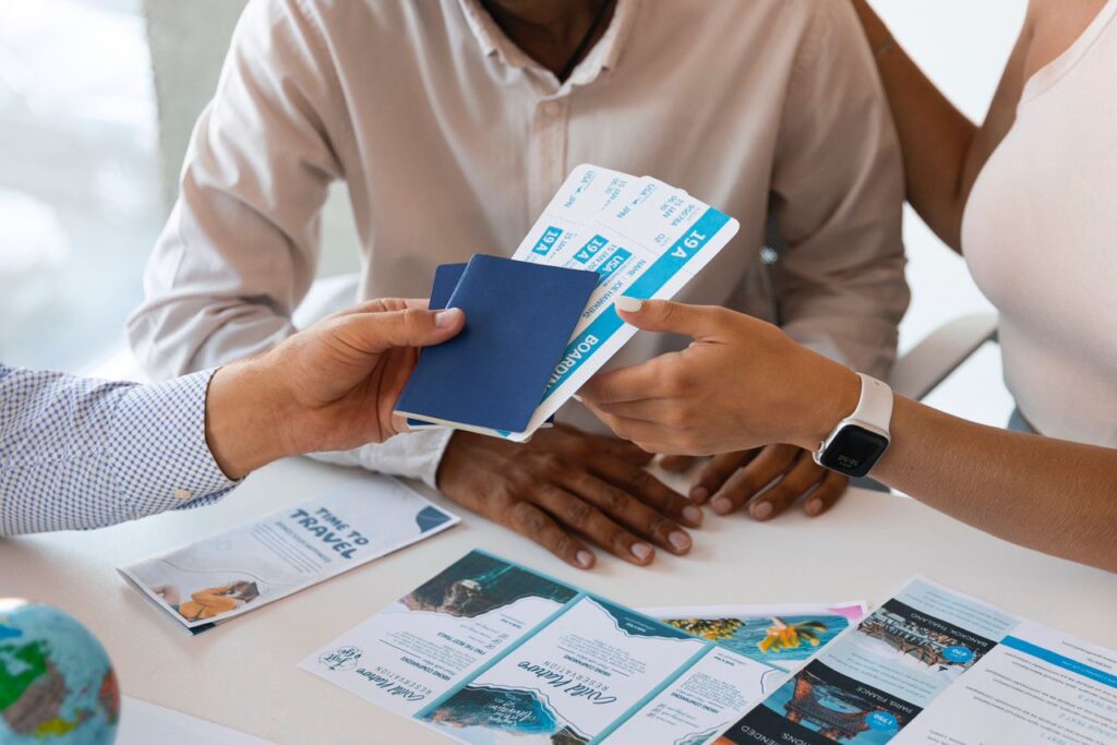 Portrait of hands holding passports